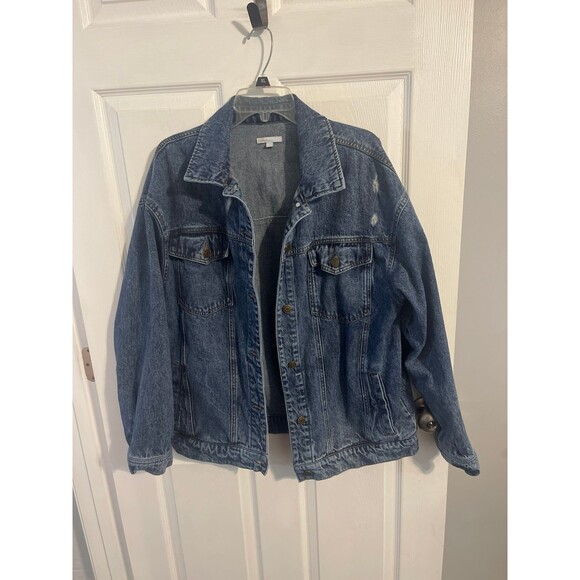 Gianni Bini GB Oversized Distressed Jean Jacket Size L - Picture 1 of 7
